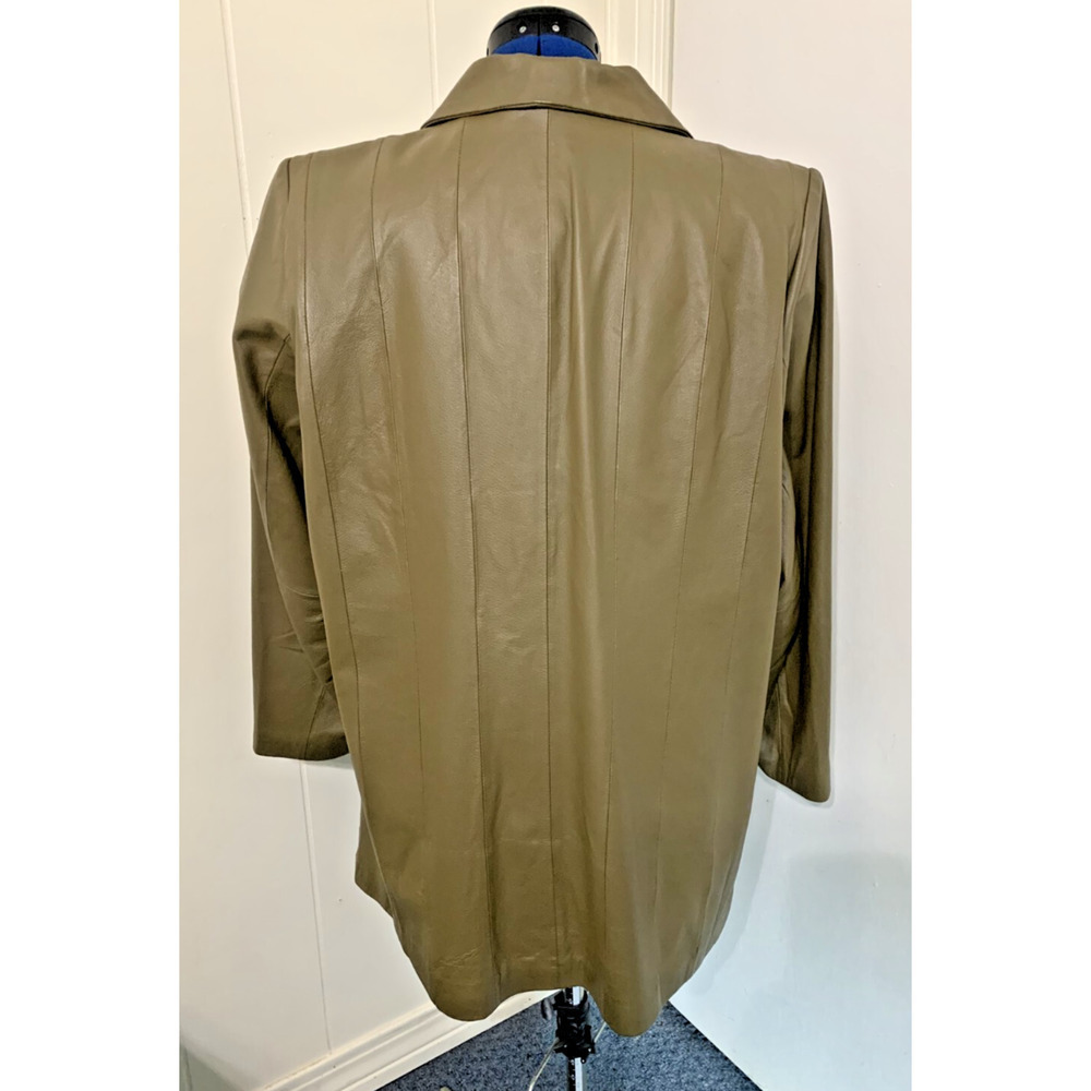 Via Accenti Women's Leather Jacket Army Green 18W Single Breasted 2 Button - Picture 5 of 10